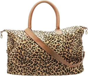 Buffalo Plaid Weekender Travel Bags Duffel Tote Bag Overnight Traveling Bag (Leopard Shoulder Strap)