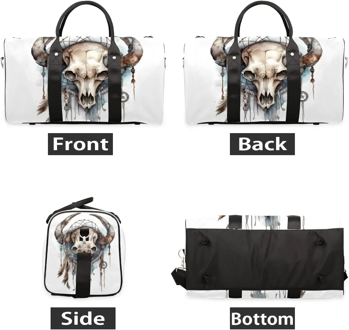 Bull head skulls Travel Duffel Bag for Women Men Waterproof Foldable Overnight Weekender Bag Large Capacity Sports Gym Bag
