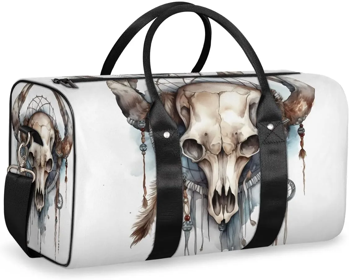 Bull head skulls Travel Duffel Bag for Women Men Waterproof Foldable Overnight Weekender Bag Large Capacity Sports Gym Bag