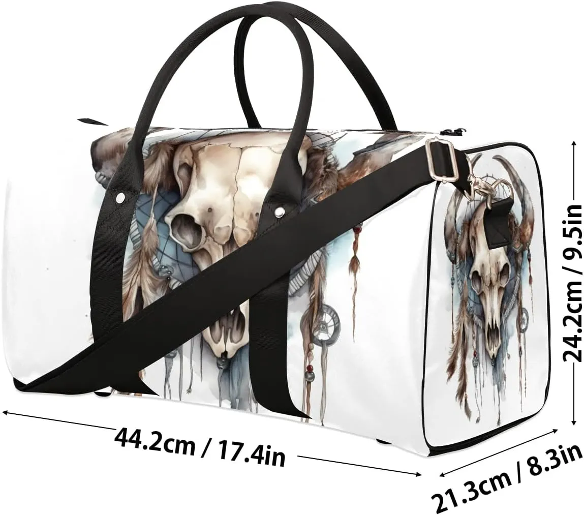 Bull head skulls Travel Duffel Bag for Women Men Waterproof Foldable Overnight Weekender Bag Large Capacity Sports Gym Bag