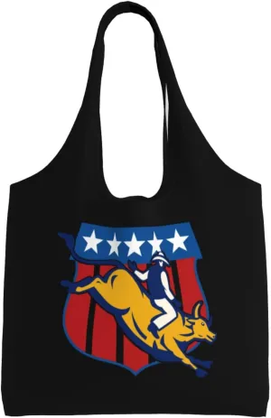 Bull Riding Us Flag Bull Rider Canvas Tote Bags Women'S Large-Capacity Bag