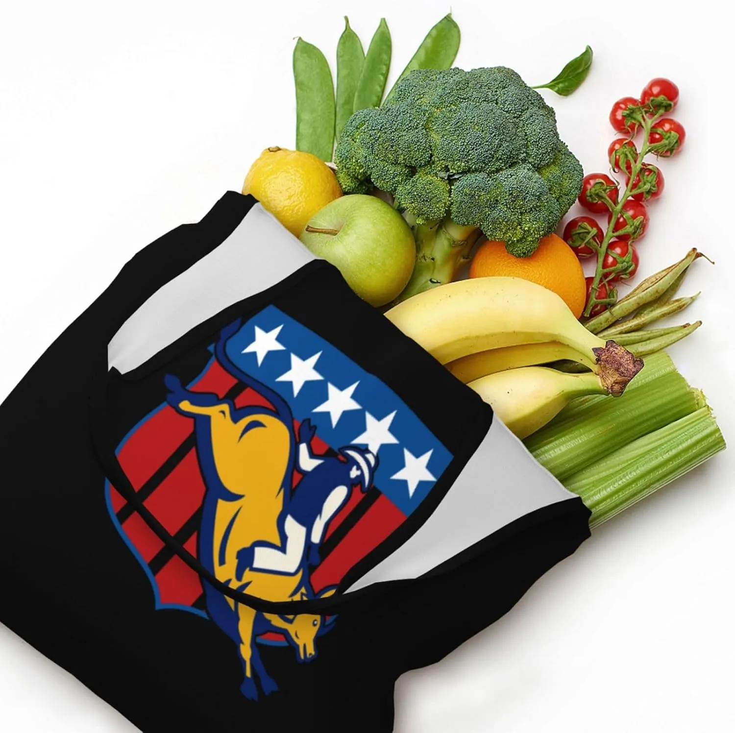 Bull Riding Us Flag Bull Rider Canvas Tote Bags Women'S Large-Capacity Bag