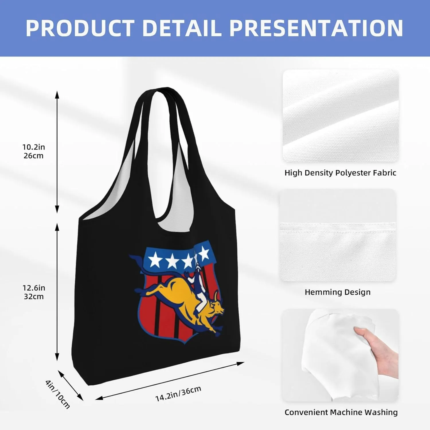 Bull Riding Us Flag Bull Rider Canvas Tote Bags Women'S Large-Capacity Bag