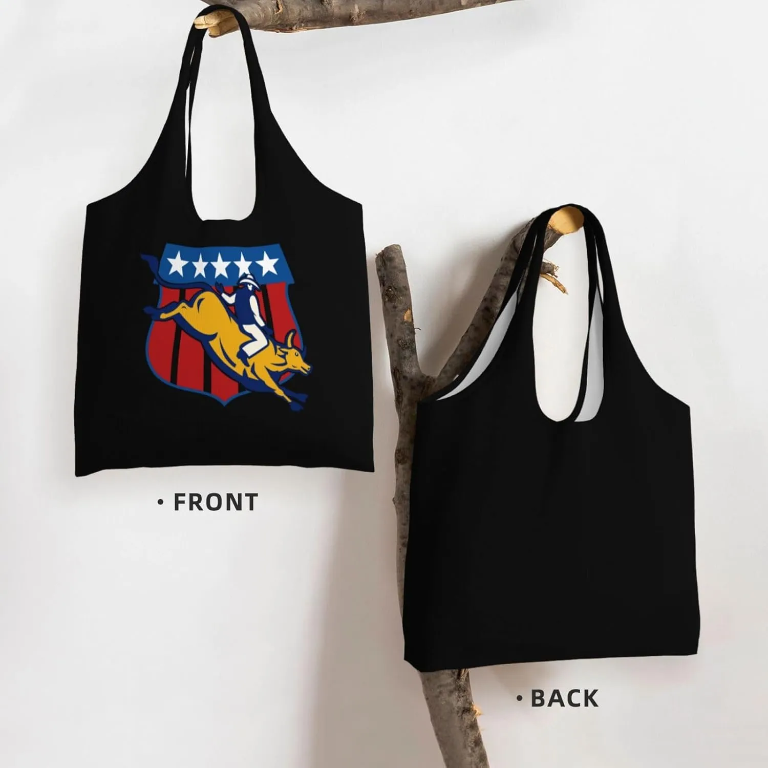 Bull Riding Us Flag Bull Rider Canvas Tote Bags Women'S Large-Capacity Bag