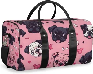 Bulldog Bones Travel Duffle Bag for Women Men Gym Duffel Foldable Bag Waterproof Weekender Pink Background Duffle Tote
