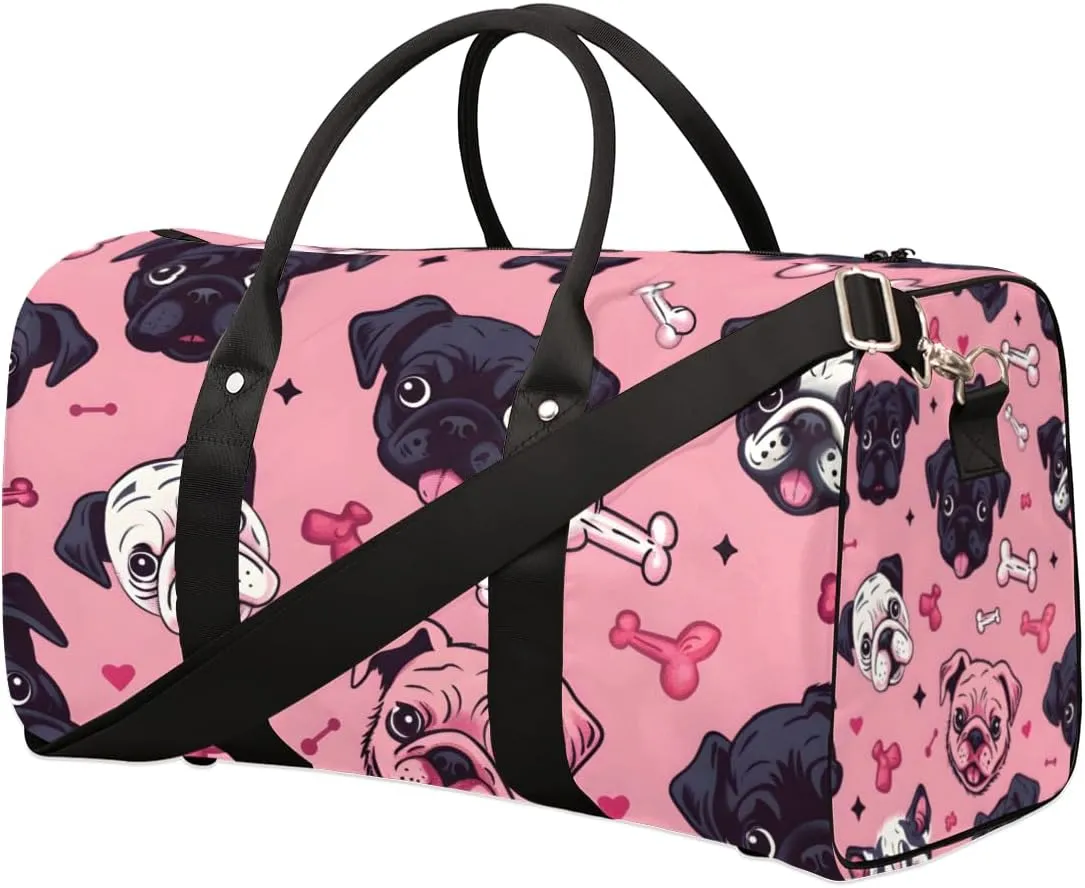 Bulldog Bones Travel Duffle Bag for Women Men Gym Duffel Foldable Bag Waterproof Weekender Pink Background Duffle Tote