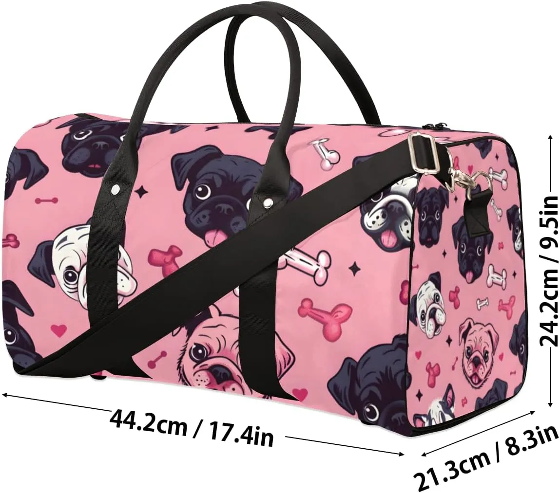 Bulldog Bones Travel Duffle Bag for Women Men Gym Duffel Foldable Bag Waterproof Weekender Pink Background Duffle Tote