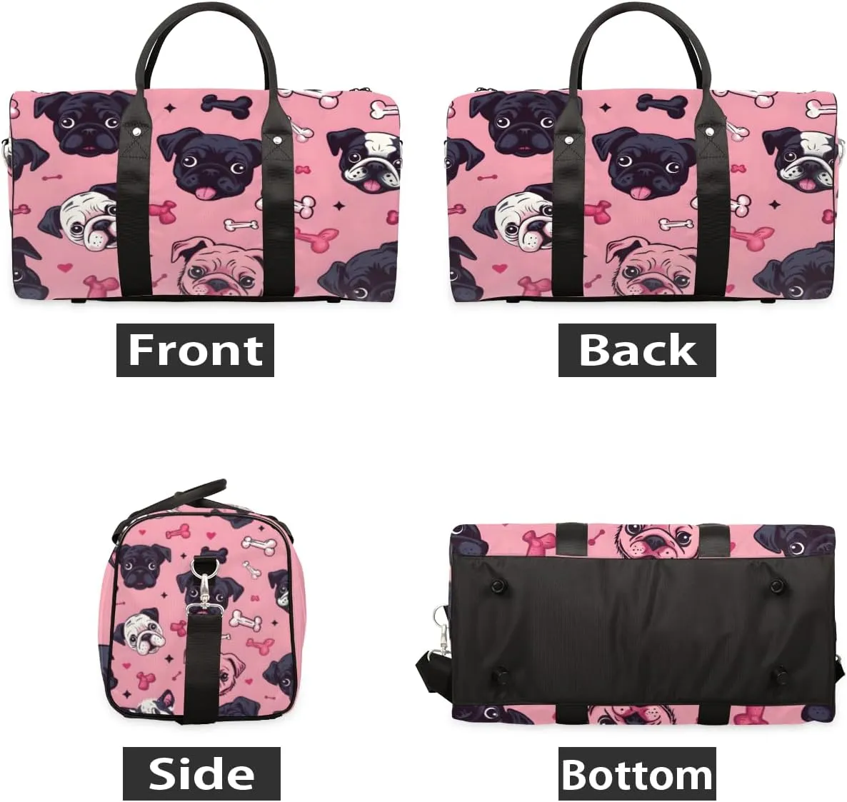 Bulldog Bones Travel Duffle Bag for Women Men Gym Duffel Foldable Bag Waterproof Weekender Pink Background Duffle Tote