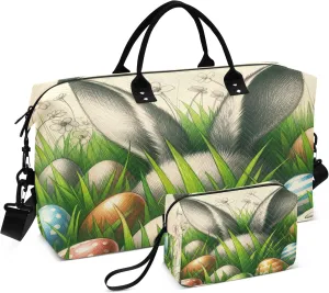 Bunny Ears Eggs Travel Duffel Bags Carry on Weekender Overnight Bag Large for Airplane with Toiletry Bag for Men Women
