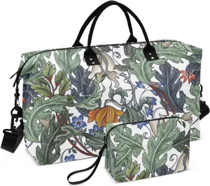 Burbuja Travel Duffel Bag for Women, Elegant Flower & Twig Weekender Overnight Bag Shoulder Carry On Tote Bag with Trolley Sleeve, Gym Bag with Toiletry Bag, Large Size