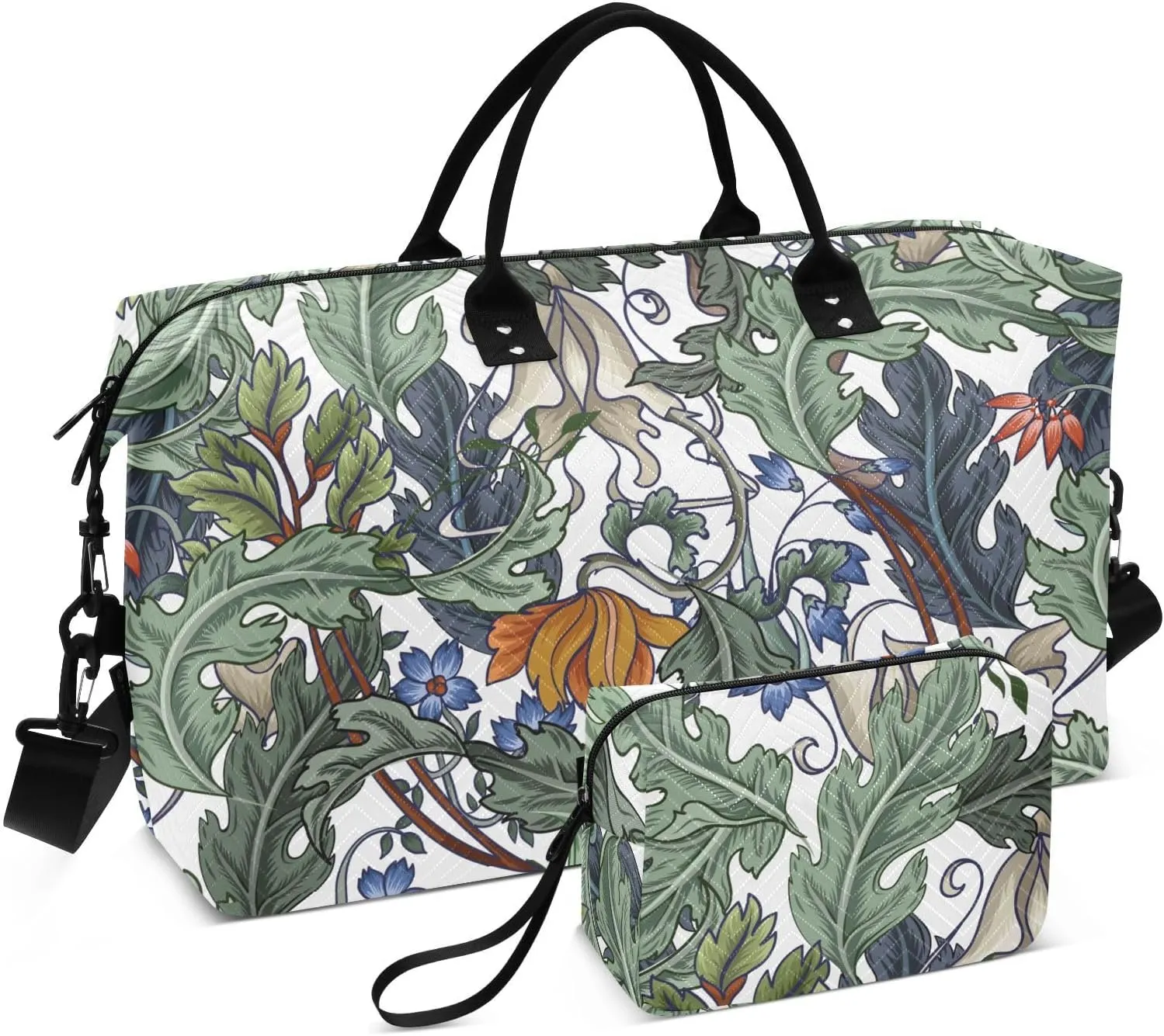 Burbuja Travel Duffel Bag for Women, Elegant Flower & Twig Weekender Overnight Bag Shoulder Carry On Tote Bag with Trolley Sleeve, Gym Bag with Toiletry Bag, Large Size