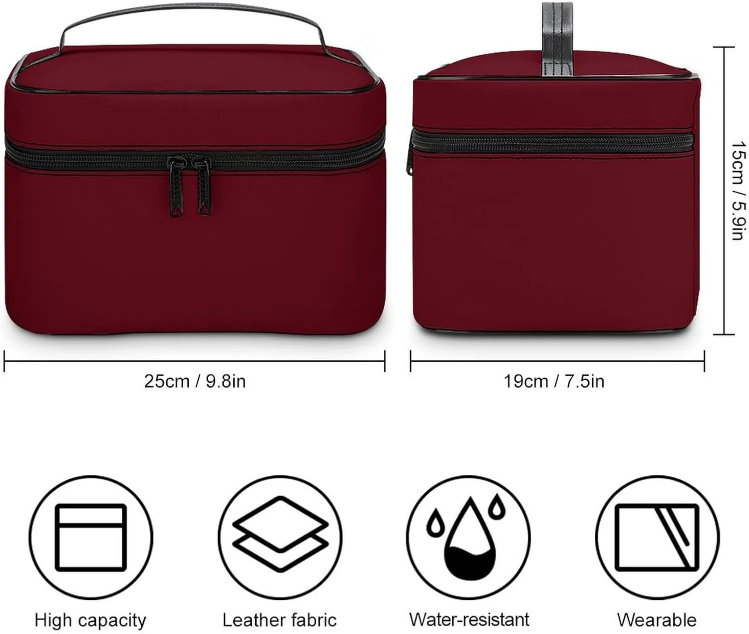 Burgundy Cosmetic Bag, Travel Portable Makeup Bag for Purse Pouch Beauty Zipper Organizer Toiletry Bag for Women