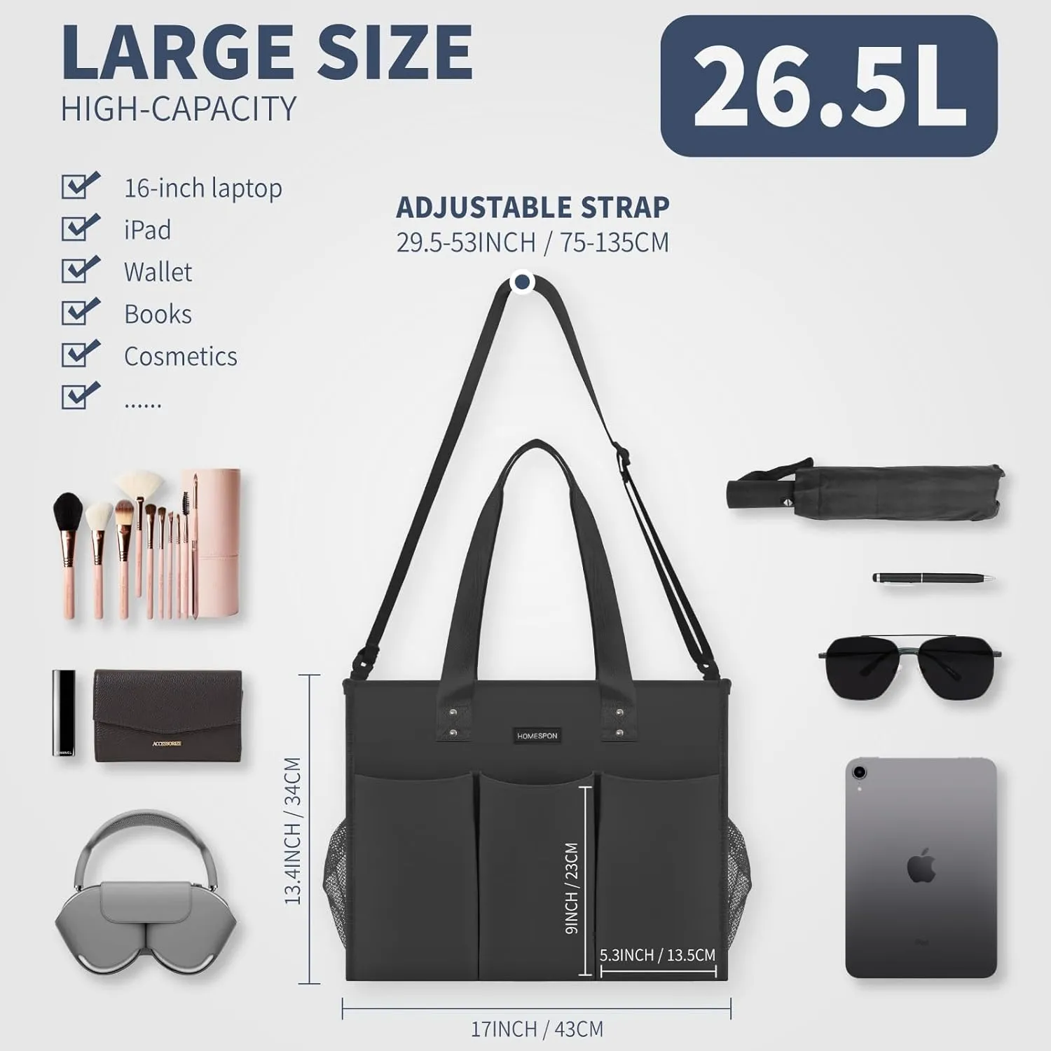 Buringer HOMESPON Large Teacher bag Nurse Bag Tote Bag for Woman Man Everything Handbag Travel Bag with Compartments Pockets