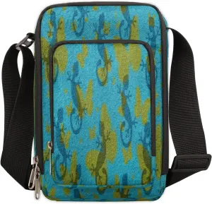 Butterflies Lizard Crossbody Bags Trendy Cross Body Phone Wallet Shoulder Bag Reptile Blue Sling Bags Small Travel Crossbody Bag with Adjustable Strap for Women and Men