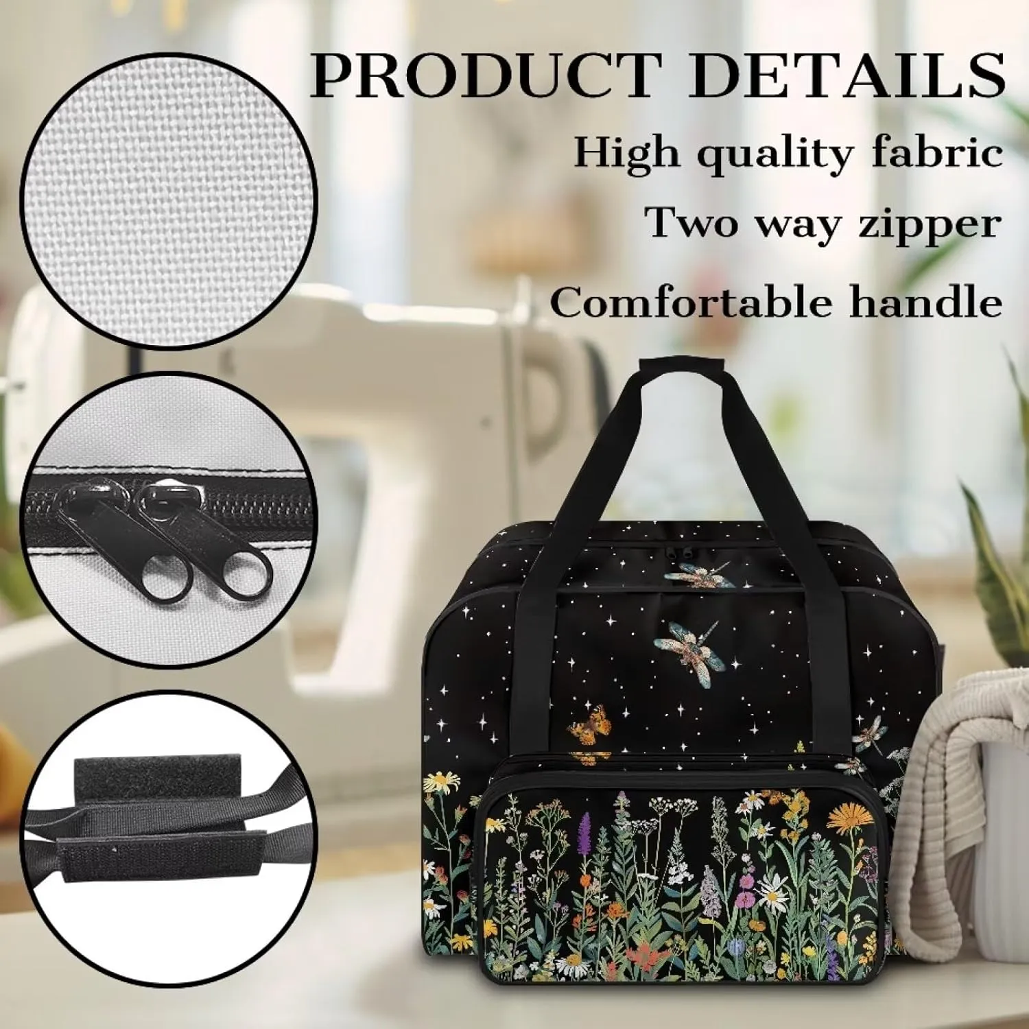 Butterfly and Floral Portable Sewing Machine Handbag Portable Tote Bag for Sewing Machine and Extra Sewing Accessories Dust Proof and Easy to Use