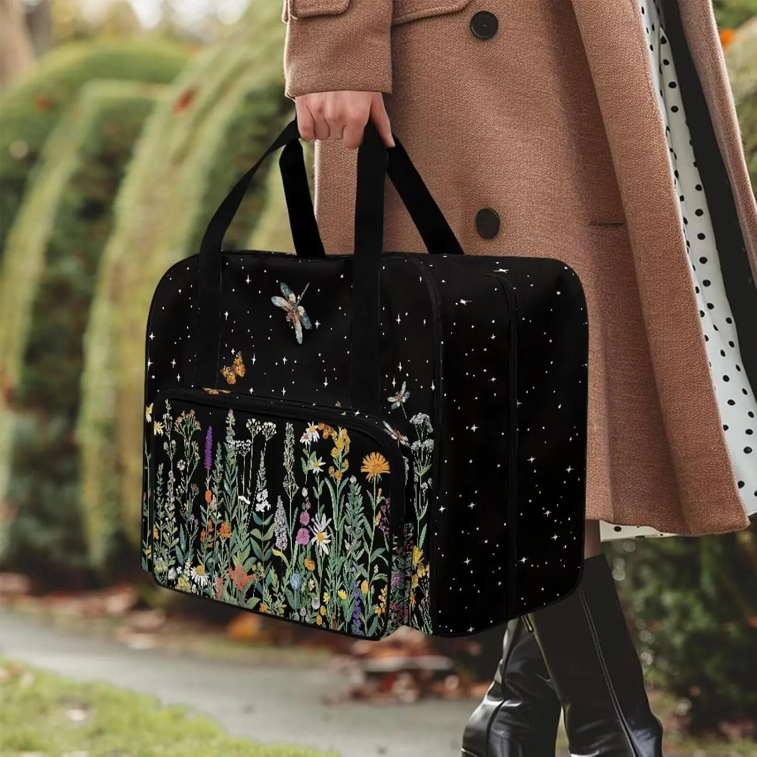 Butterfly and Floral Portable Sewing Machine Handbag Portable Tote Bag for Sewing Machine and Extra Sewing Accessories Dust Proof and Easy to Use