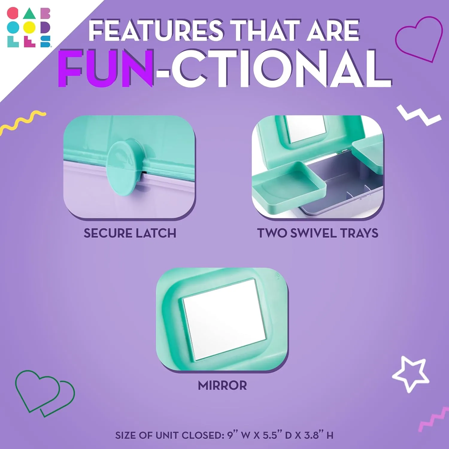 Caboodles Pretty in Petite Makeup Box, Hard Plastic Organizer Box, 2 Swivel Trays, Fashion Mirror, Secure Latch for Safe Travel