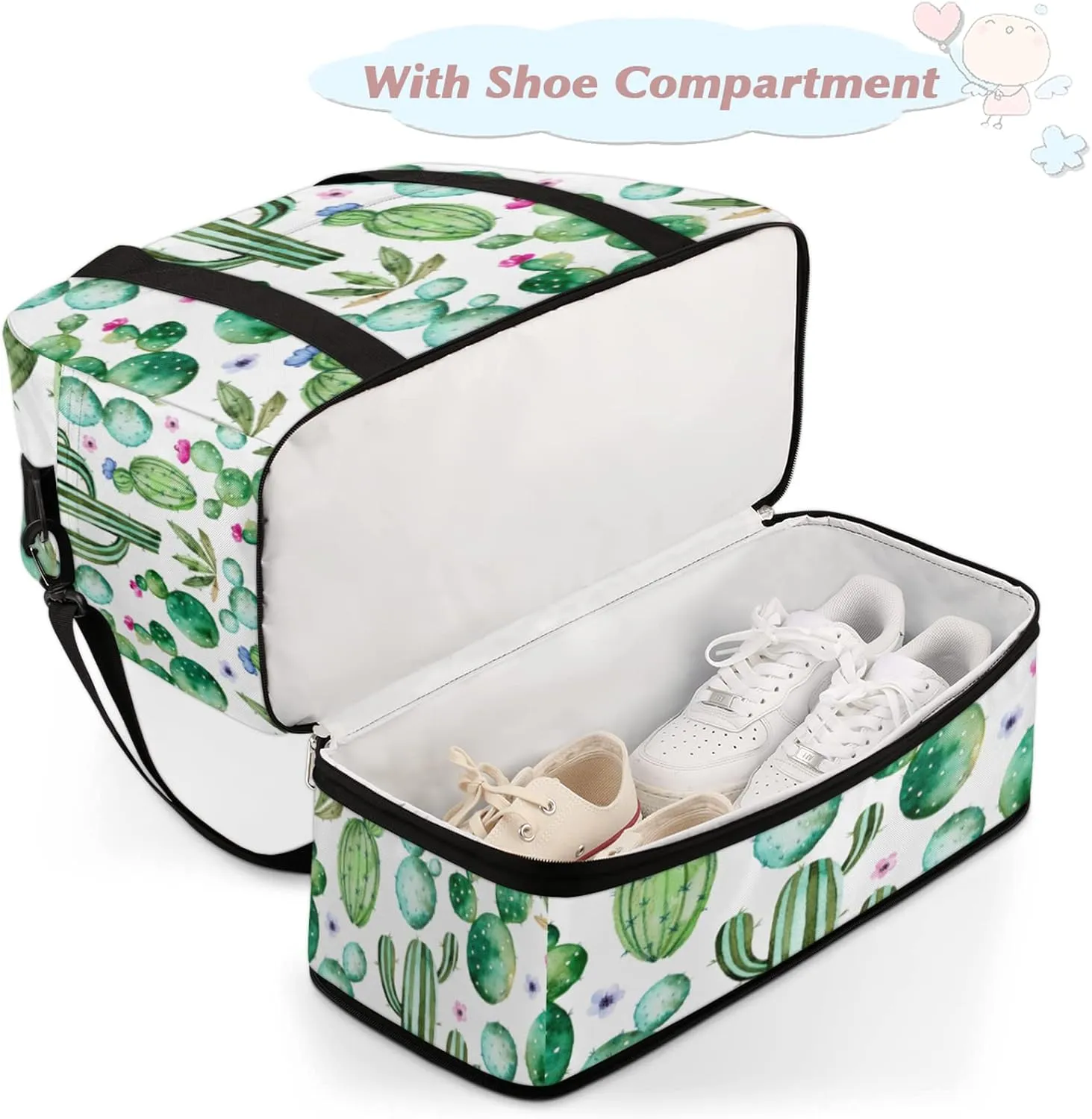 Cactus Succulents Foldable Travel Duffel Bag Tote Carry On Luggage Sports Gym Bag With Shoe Compartment For Woman Man Overnight Weekend Yoga Workout Bag Training Handbag