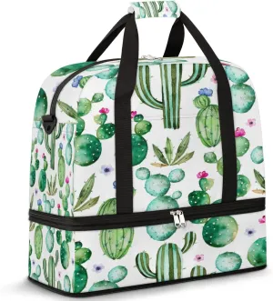 Cactus Succulents Foldable Travel Duffel Bag Tote Carry On Luggage Sports Gym Bag With Shoe Compartment For Woman Man Overnight Weekend Yoga Workout Bag Training Handbag