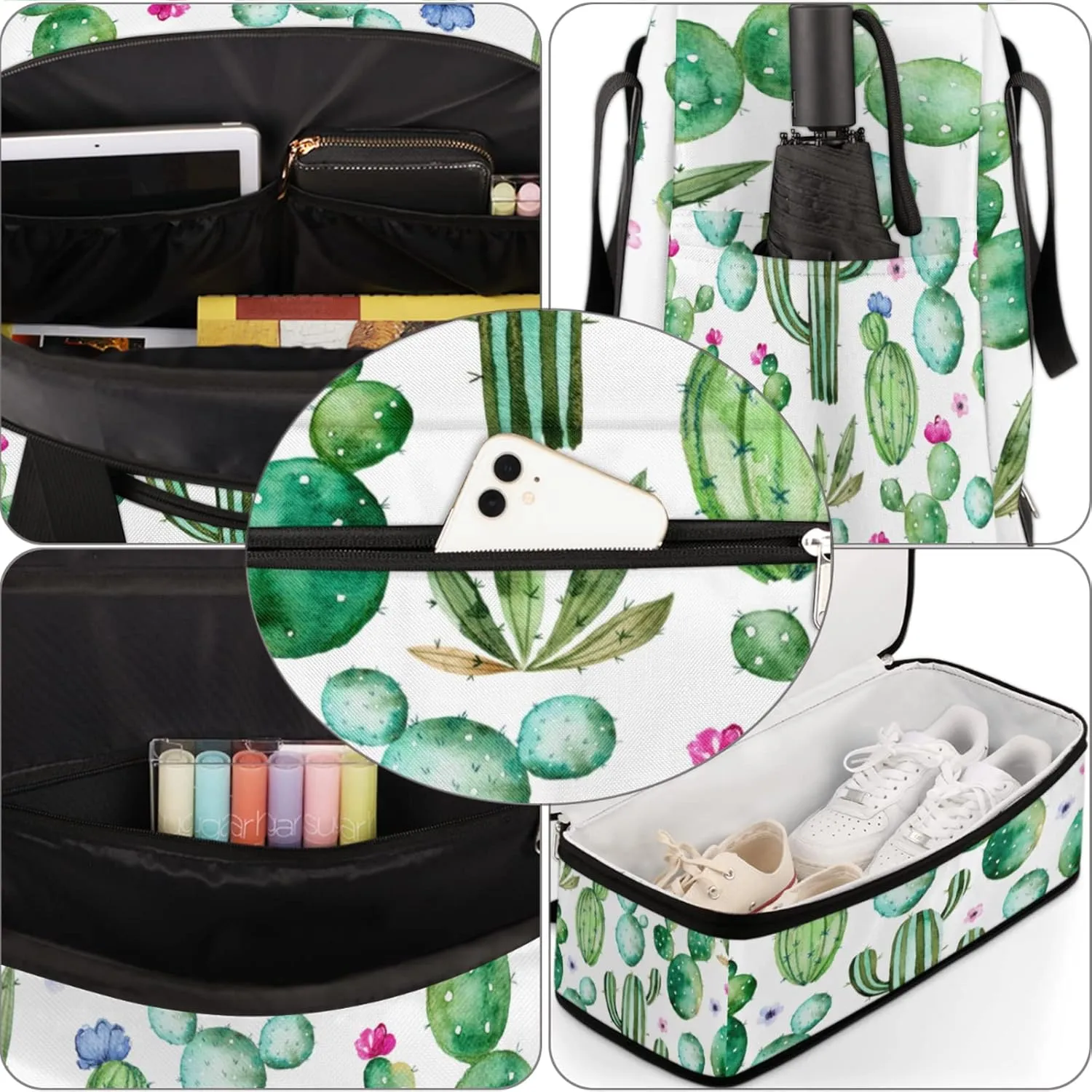 Cactus Succulents Foldable Travel Duffel Bag Tote Carry On Luggage Sports Gym Bag With Shoe Compartment For Woman Man Overnight Weekend Yoga Workout Bag Training Handbag