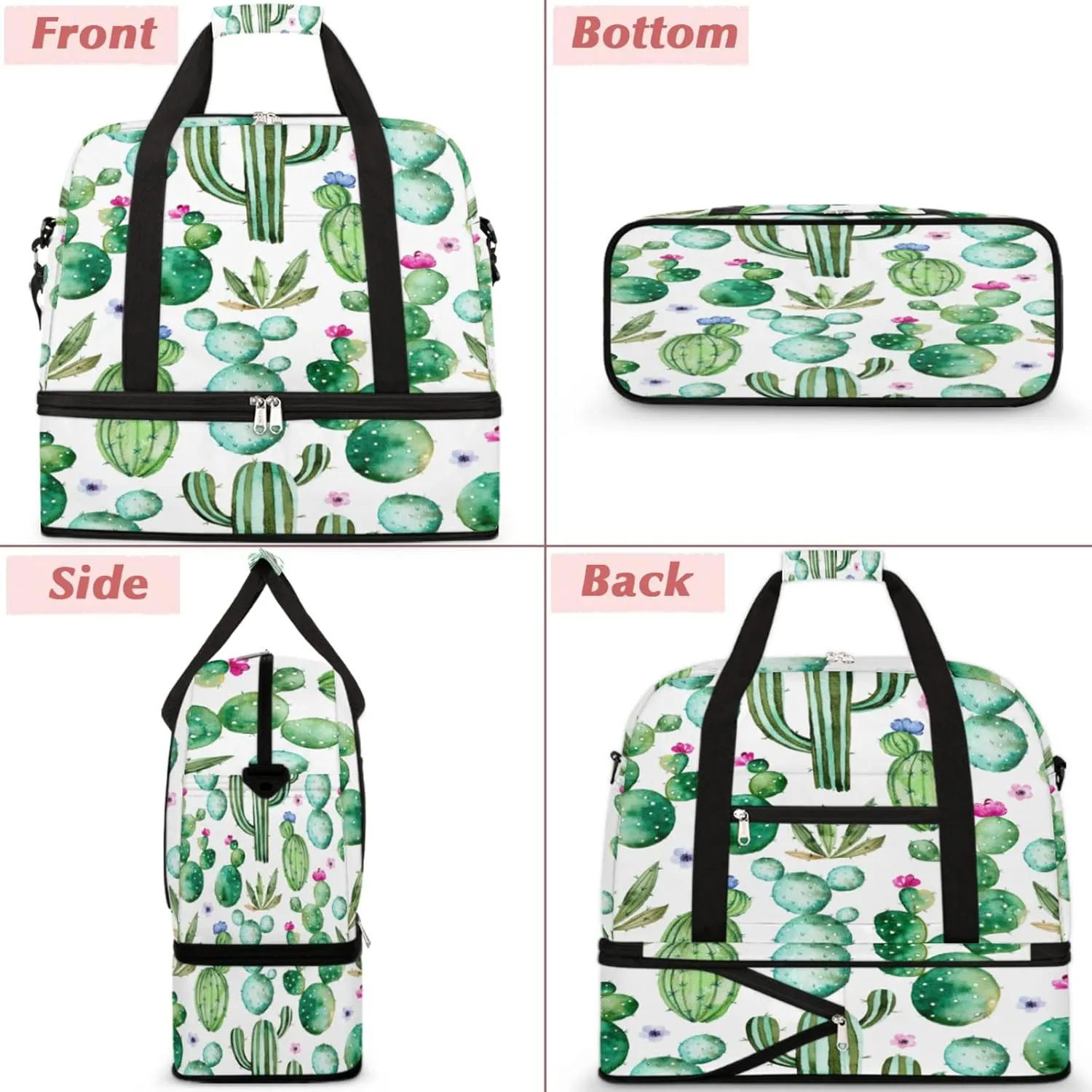 Cactus Succulents Foldable Travel Duffel Bag Tote Carry On Luggage Sports Gym Bag With Shoe Compartment For Woman Man Overnight Weekend Yoga Workout Bag Training Handbag