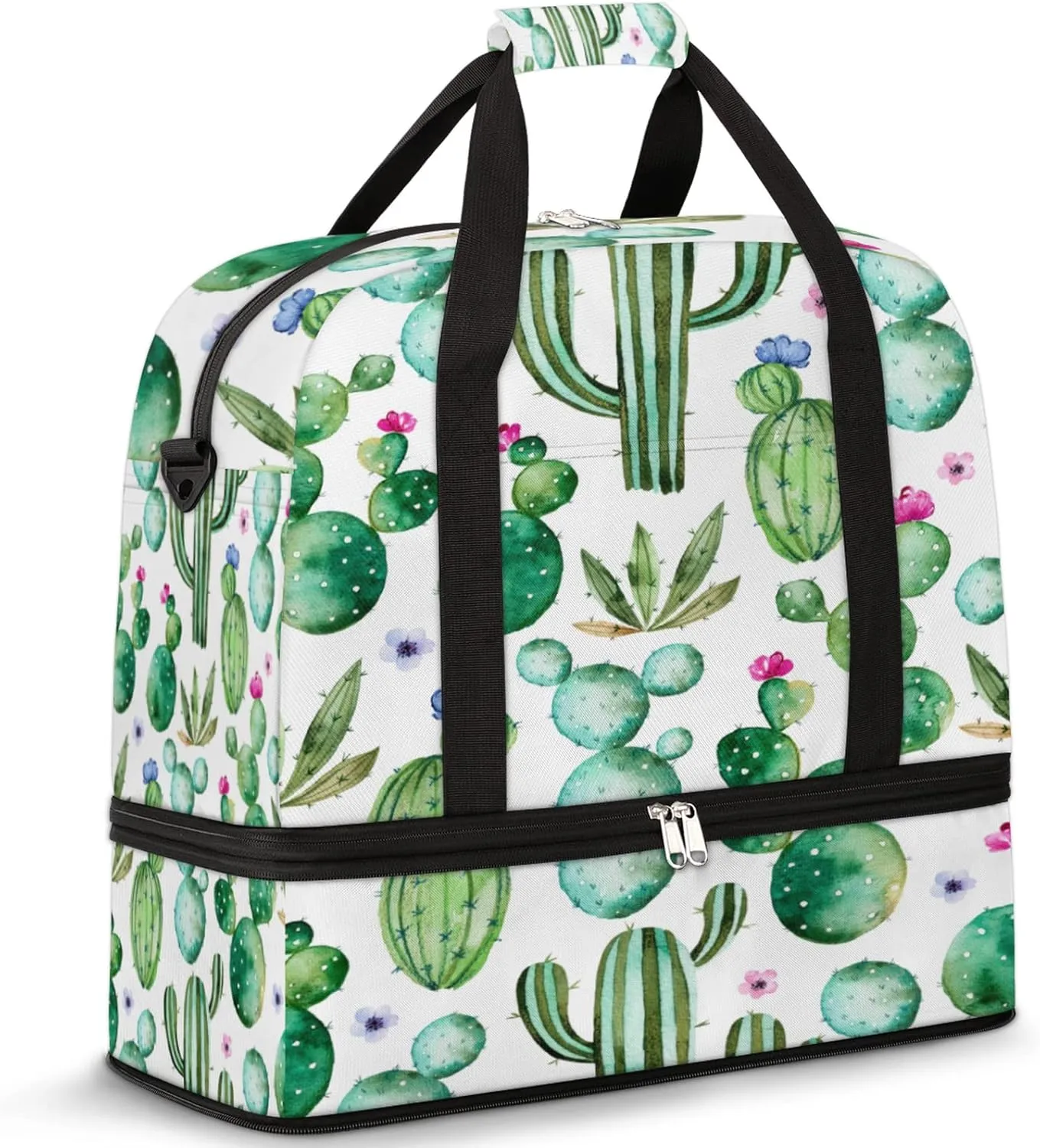 Cactus Succulents Foldable Travel Duffel Bag Tote Carry On Luggage Sports Gym Bag With Shoe Compartment For Woman Man Overnight Weekend Yoga Workout Bag Training Handbag