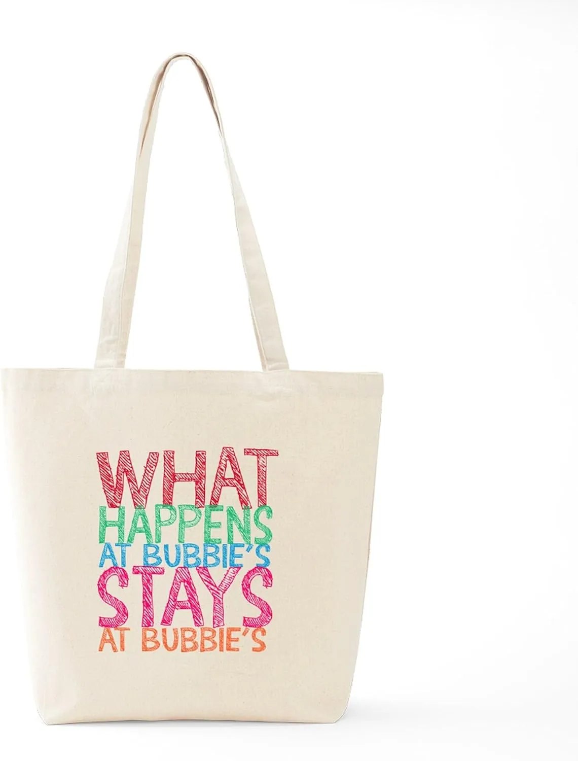 CafePress What Happens At Bubbie's Tote Bag Reusable Natural Beige Canvas Shopping Bag