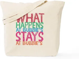 CafePress What Happens At Bubbie's Tote Bag Reusable Natural Beige Canvas Shopping Bag