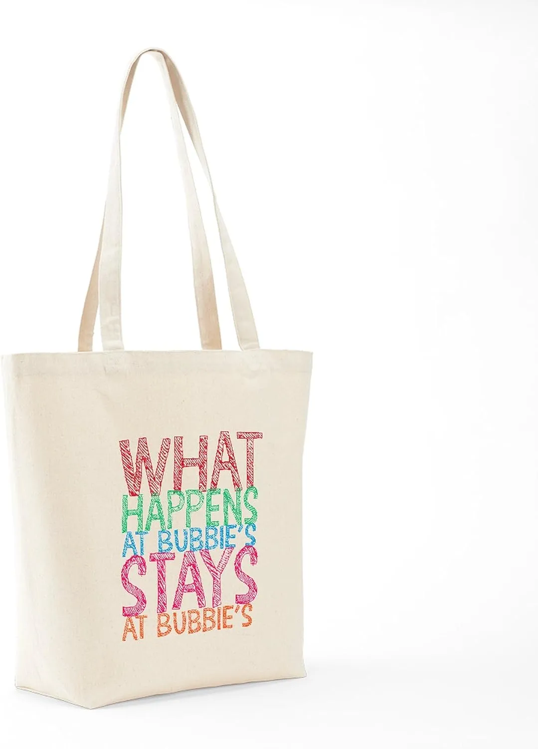 CafePress What Happens At Bubbie's Tote Bag Reusable Natural Beige Canvas Shopping Bag