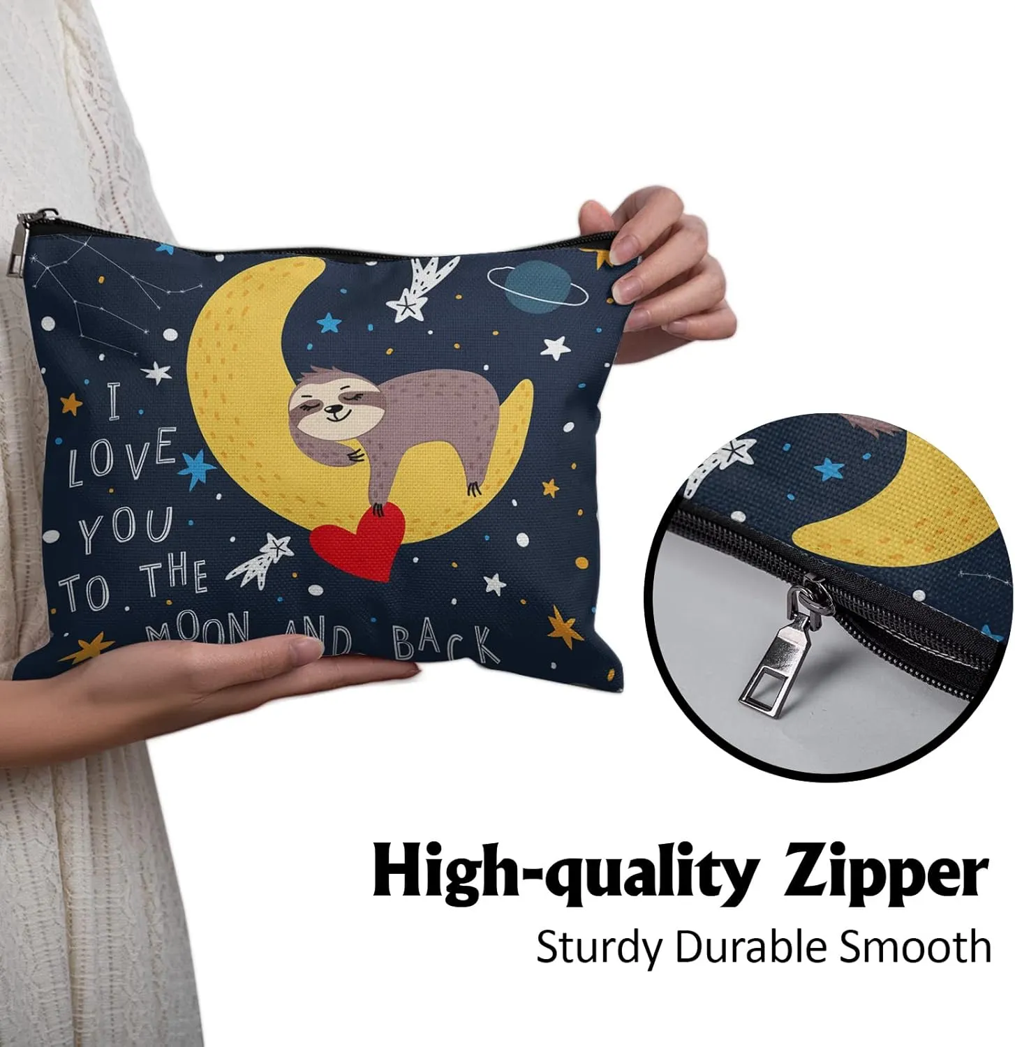 Cafl Cute Sloth Makeup Bag Sleeping Sloth Pouch Zipper Cosmetic Pouch Large Travel Linen Make Up Organizer for Purse for Girls Women 10×8Inch