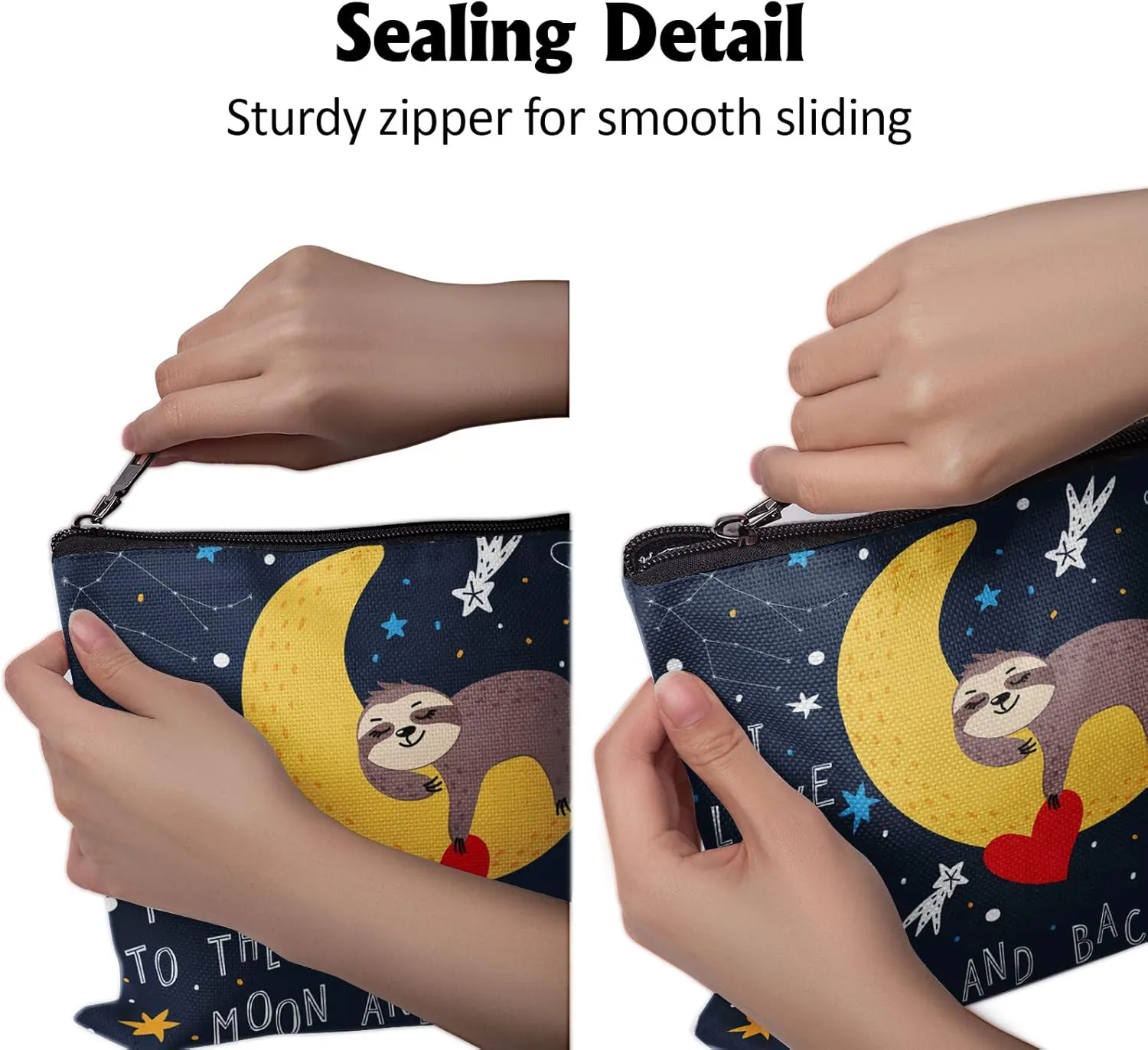 Cafl Cute Sloth Makeup Bag Sleeping Sloth Pouch Zipper Cosmetic Pouch Large Travel Linen Make Up Organizer for Purse for Girls Women 10×8Inch