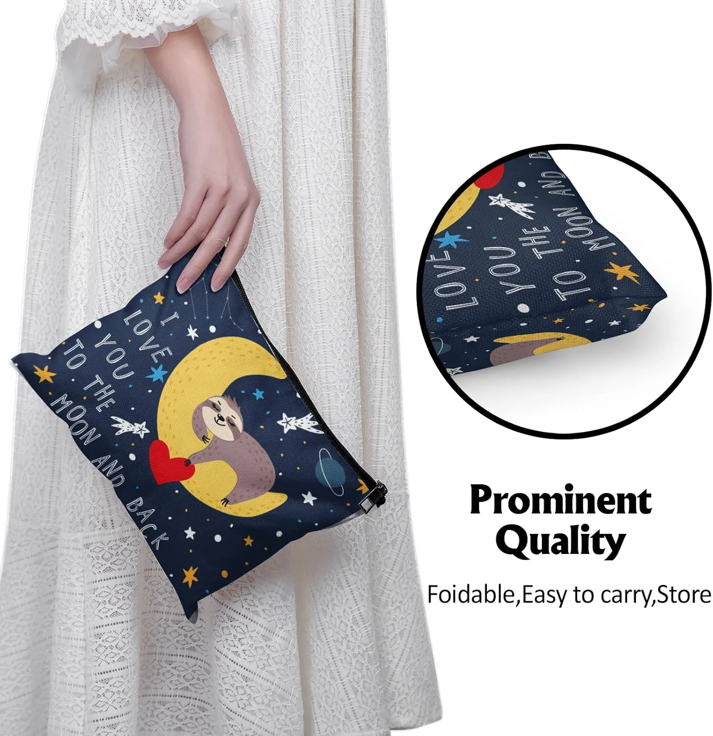 Cafl Cute Sloth Makeup Bag Sleeping Sloth Pouch Zipper Cosmetic Pouch Large Travel Linen Make Up Organizer for Purse for Girls Women 10×8Inch