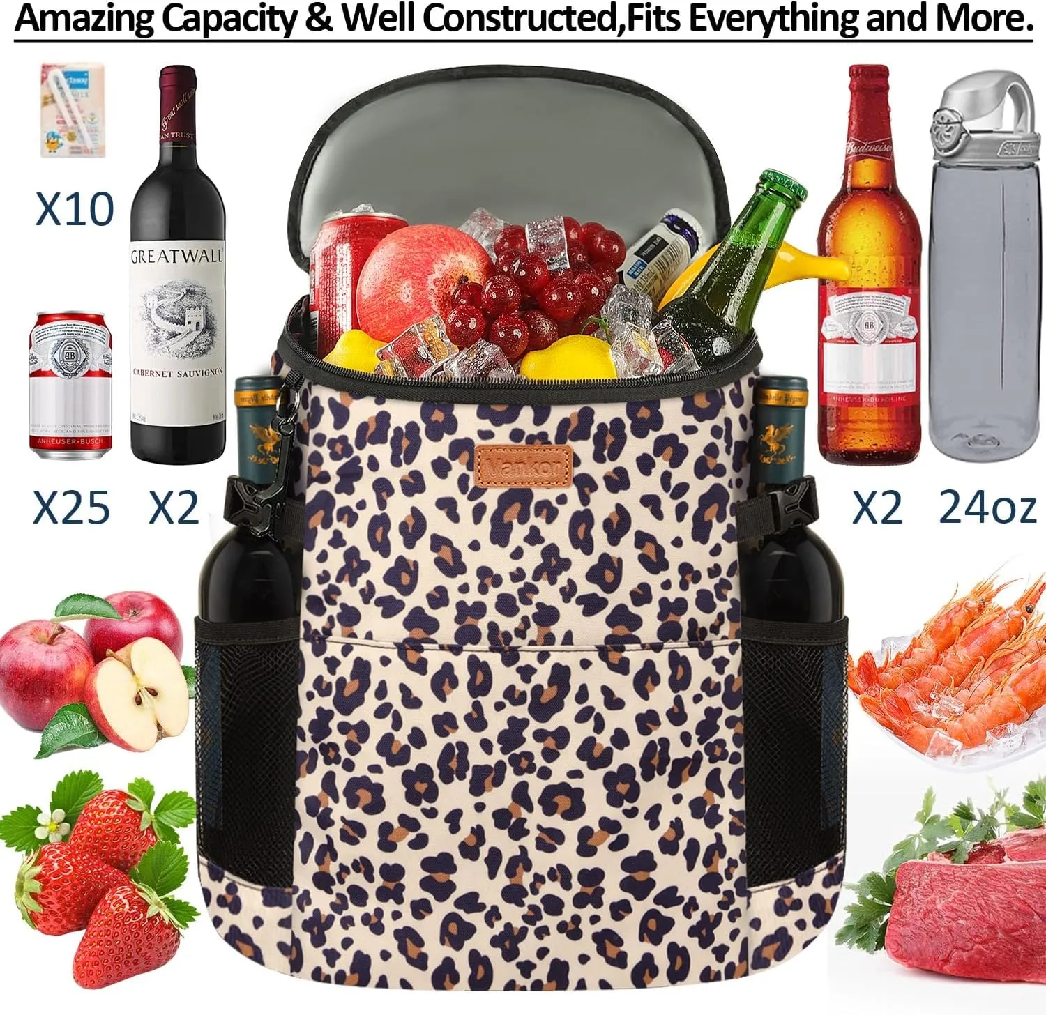 Camping Cooler Backpack 30 Cans, Soft Backpack Coolers Insulated Leak Proof Travel Cooler Bag Waterproof Lunch Picnic Beach Work Trip Thermal Bag Drink Beverage Beer Bag Cooler