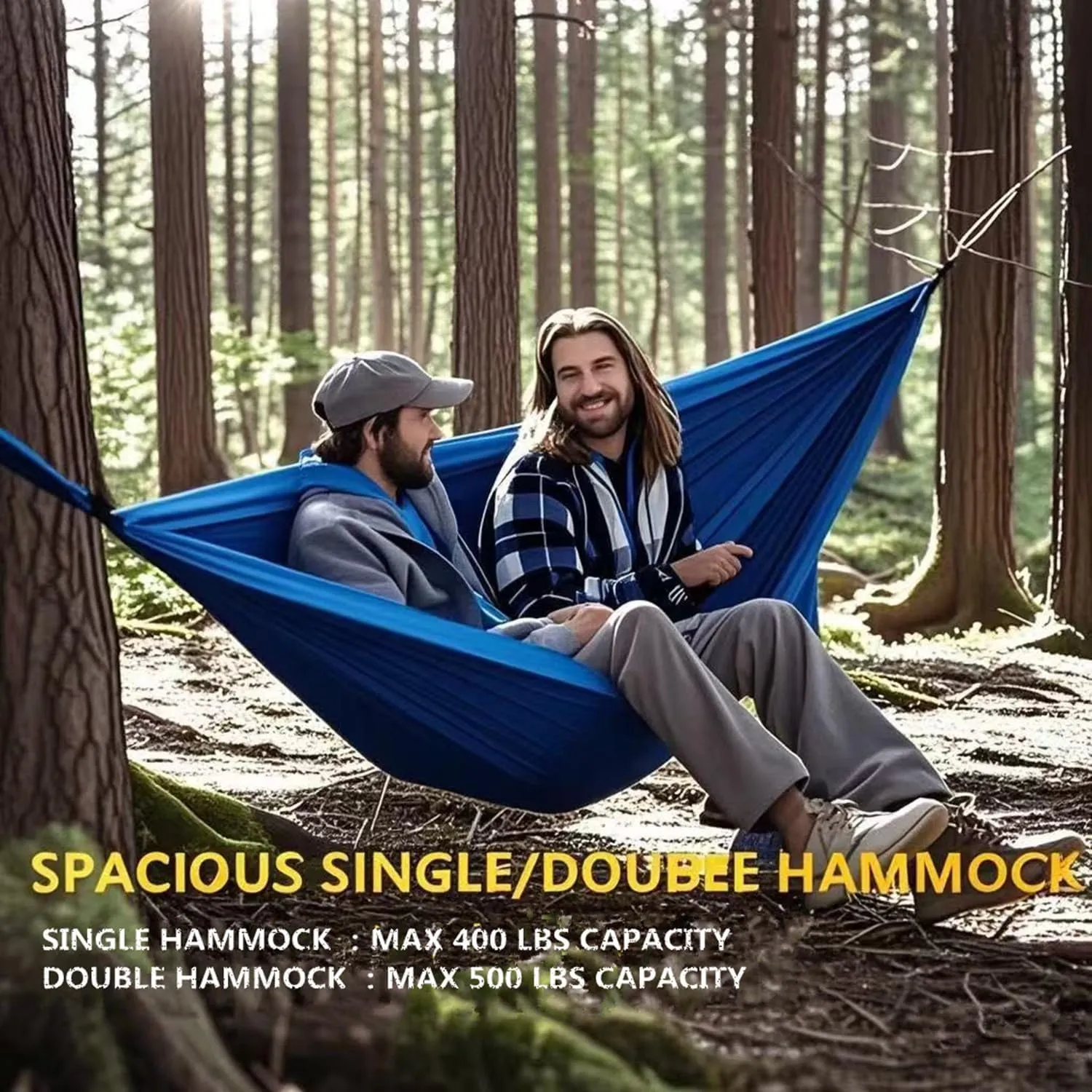 Camping Hammocks, Double & Single Hammock with Tree Straps,Portable Lightweight Parachute Nylon Camping Gear for Outside Hiking Beach Backpack Survival Travel- Up to 500lbs