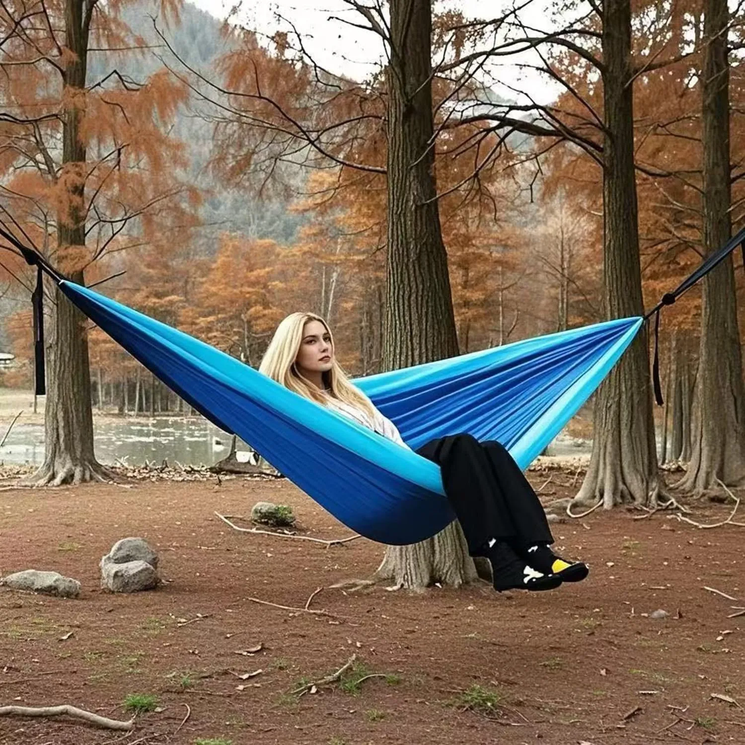 Camping Hammocks, Double & Single Hammock with Tree Straps,Portable Lightweight Parachute Nylon Camping Gear for Outside Hiking Beach Backpack Survival Travel- Up to 500lbs