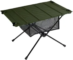 Camping Table with Folding Legs and Mesh Storage Basket Lightweight Portable Grill Accessories for Outdoor Backpacking Hiking and Travel, Green