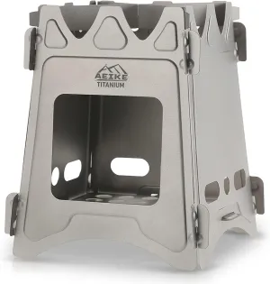 Camping Wood Stove Portable Folding Lightweight Titanium Wood Burning Backpacking Stove for Outdoor Survival Cooking Picnic Hunting