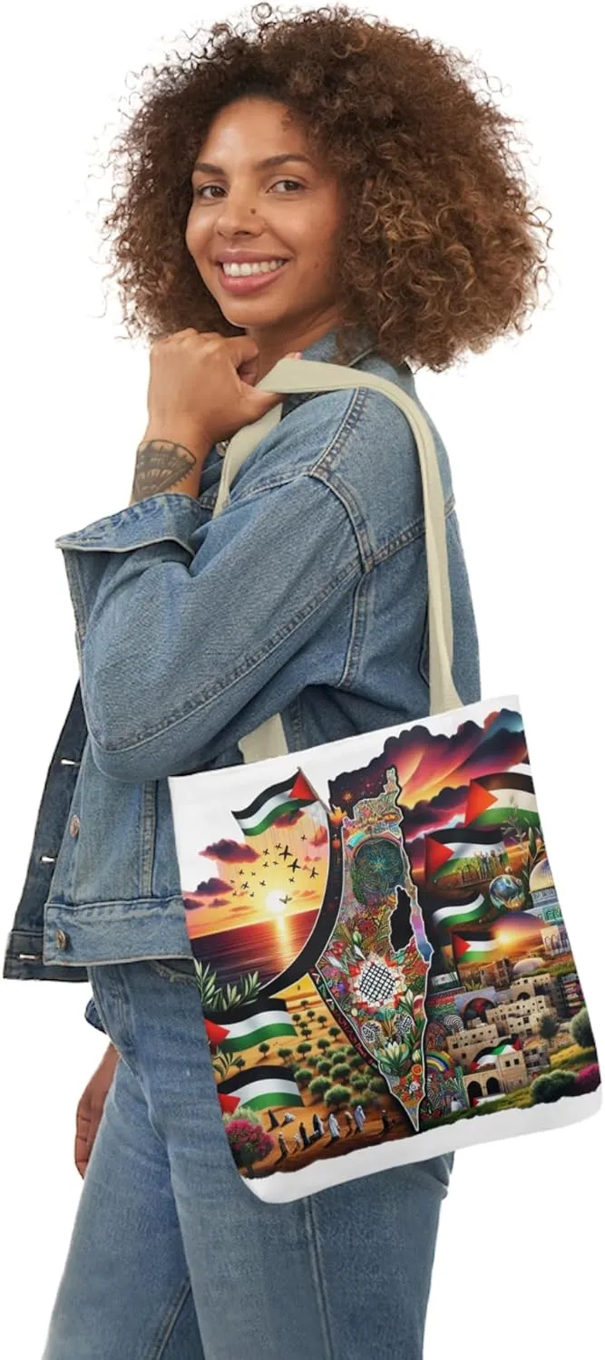 Canvas Tote Bag, Free Palestine Map Flag Art, Pro-Palestinian Carryall, Activist Shoulder Bag, Political Statement Tote,