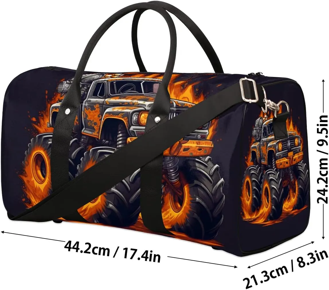 Car Monster Truck Travel Duffel Bag for Women Men Waterproof Foldable Overnight Weekender Bag Large Capacity Sports Gym Bag