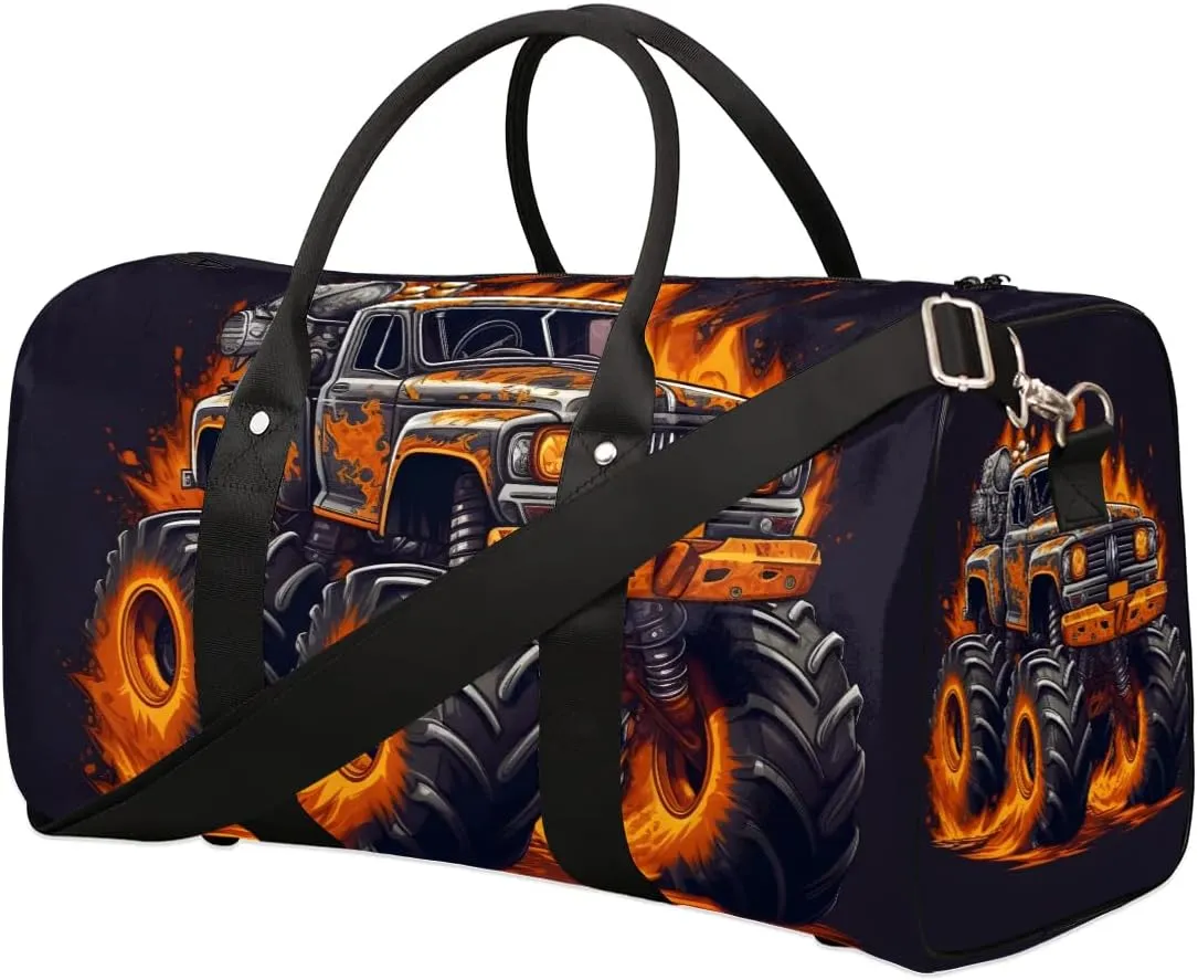 Car Monster Truck Travel Duffel Bag for Women Men Waterproof Foldable Overnight Weekender Bag Large Capacity Sports Gym Bag
