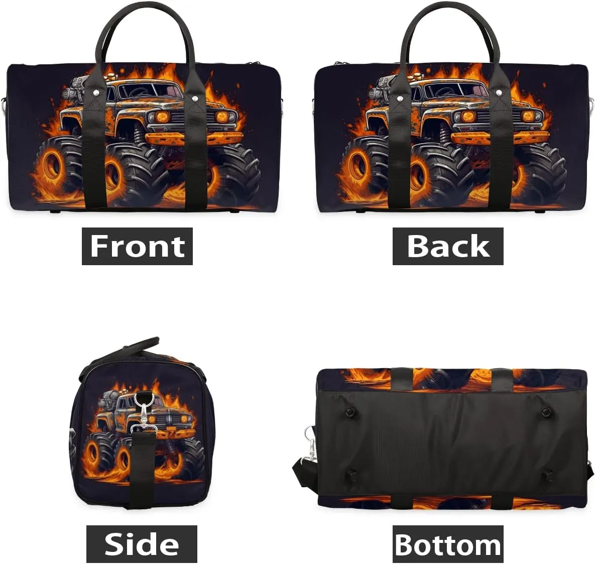 Car Monster Truck Travel Duffel Bag for Women Men Waterproof Foldable Overnight Weekender Bag Large Capacity Sports Gym Bag