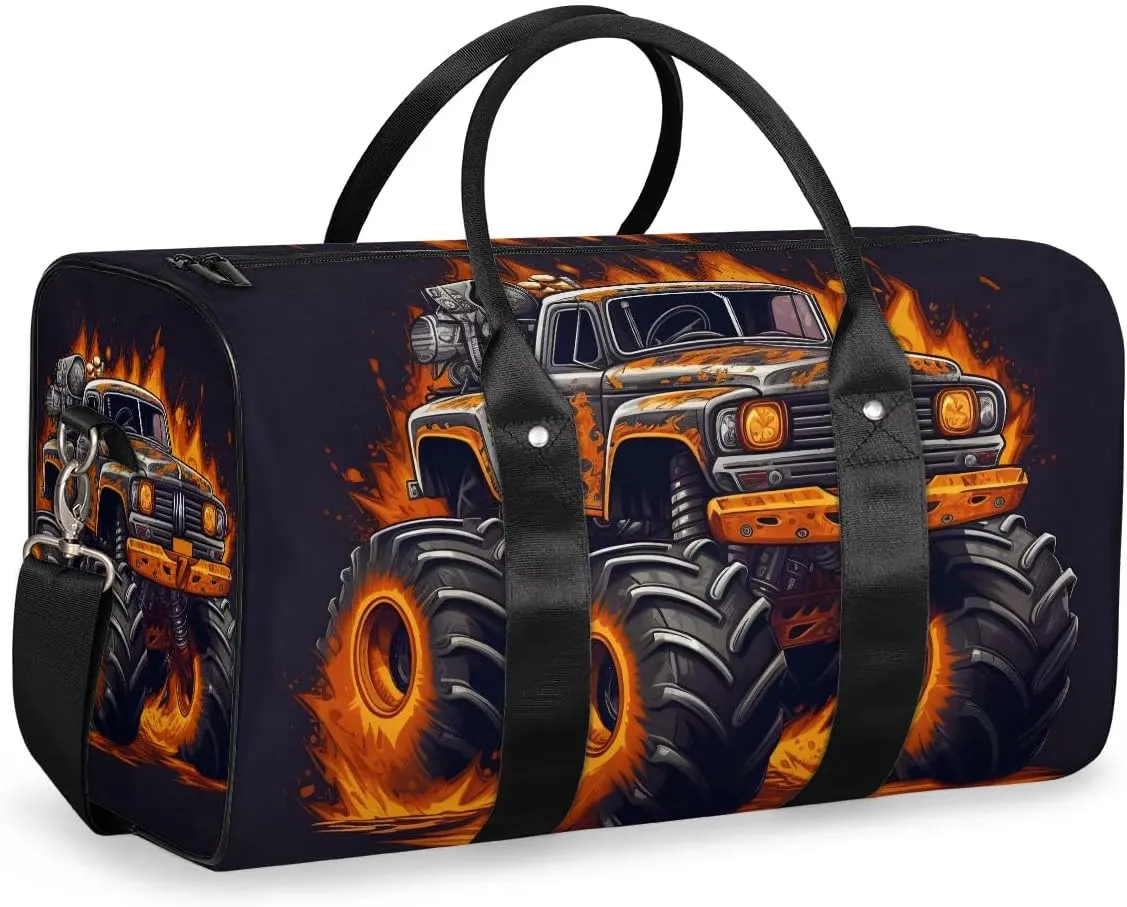 Car Monster Truck Travel Duffel Bag for Women Men Waterproof Foldable Overnight Weekender Bag Large Capacity Sports Gym Bag