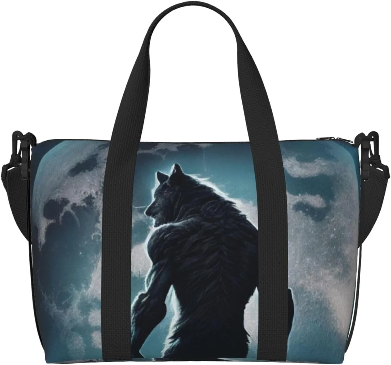 Carry On Duffle Bags Overnight Weekender Bags for Women, Moon Wolf Warrior Personal Item Travel Bag, Travel Essentials Sport Gym Bag for Men Women