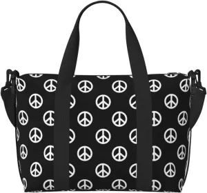 Carry On Duffle Bags Overnight Weekender Bags for Women, peace sign boho style black Personal Item Travel Bag, Travel Essentials Sport Gym Bag for Men Women
