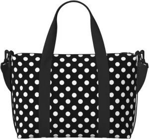 Carry On Duffle Bags Overnight Weekender Bags for Women, vintage white polka dot black Personal Item Travel Bag, Travel Essentials Sport Gym Bag for Men Women