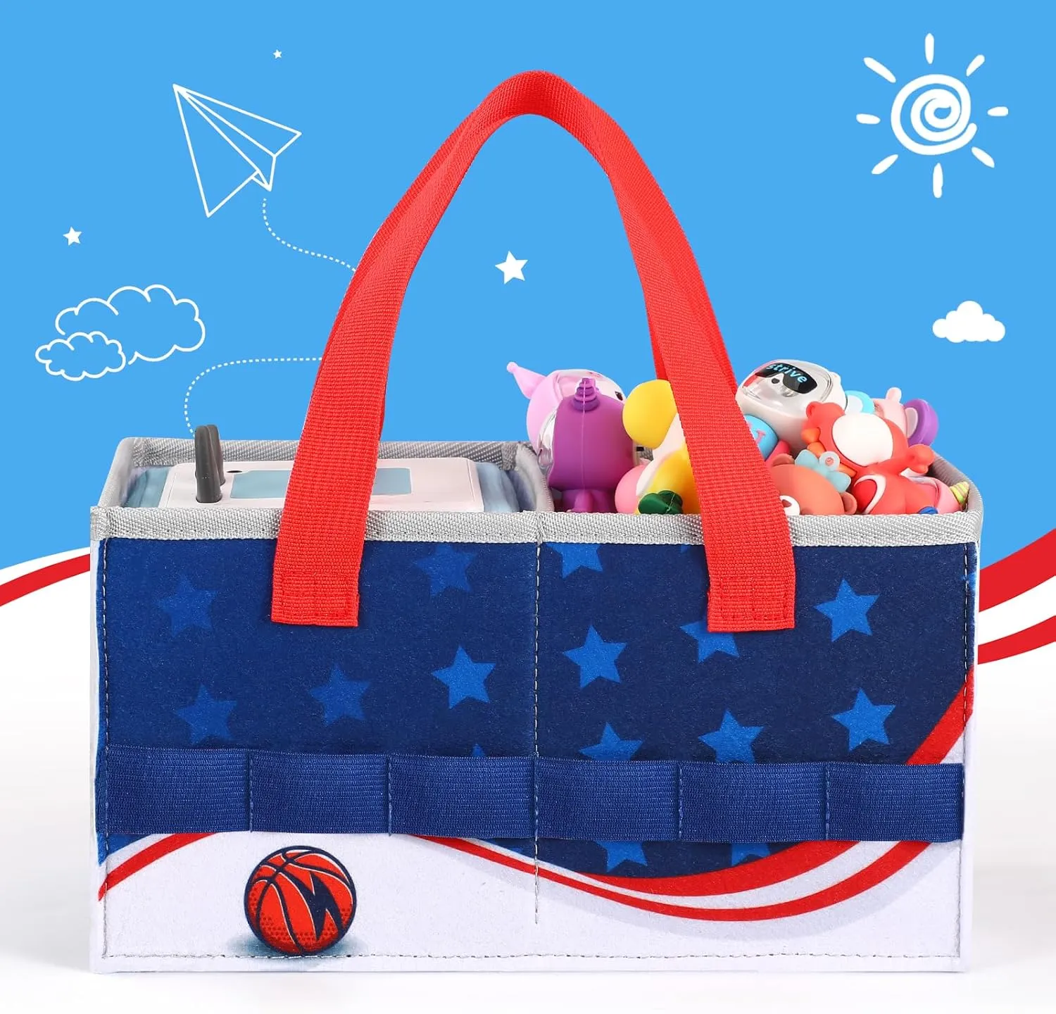 Carrying Case for Tonies Starter Set & Storage Bag for Figurine, Outdoor Handbag for Tonies Audio Player and Dolls Musical Toy Folding Case for Kids Toniebox Accessories (Basketball Pattern)