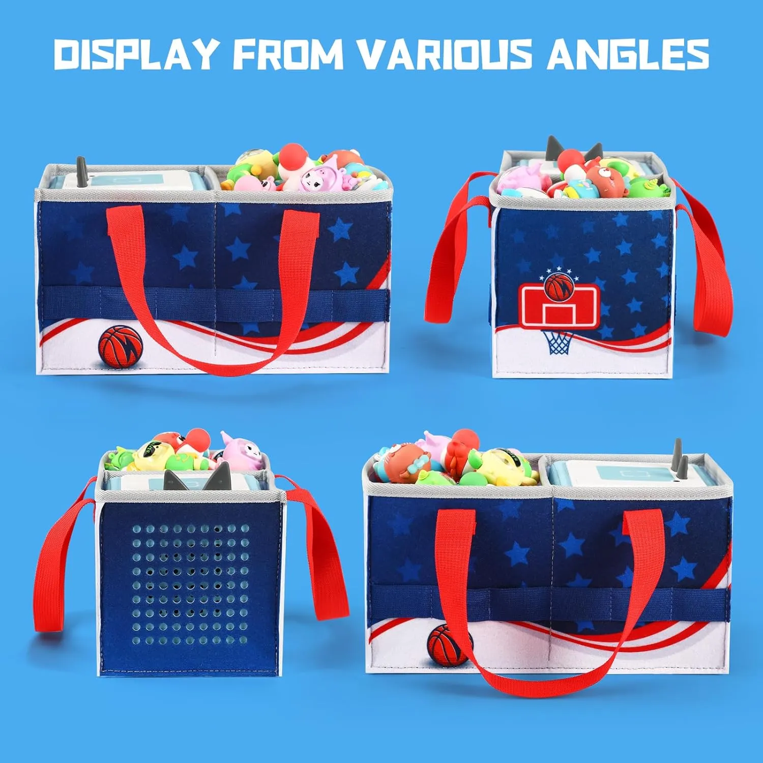 Carrying Case for Tonies Starter Set & Storage Bag for Figurine, Outdoor Handbag for Tonies Audio Player and Dolls Musical Toy Folding Case for Kids Toniebox Accessories (Basketball Pattern)