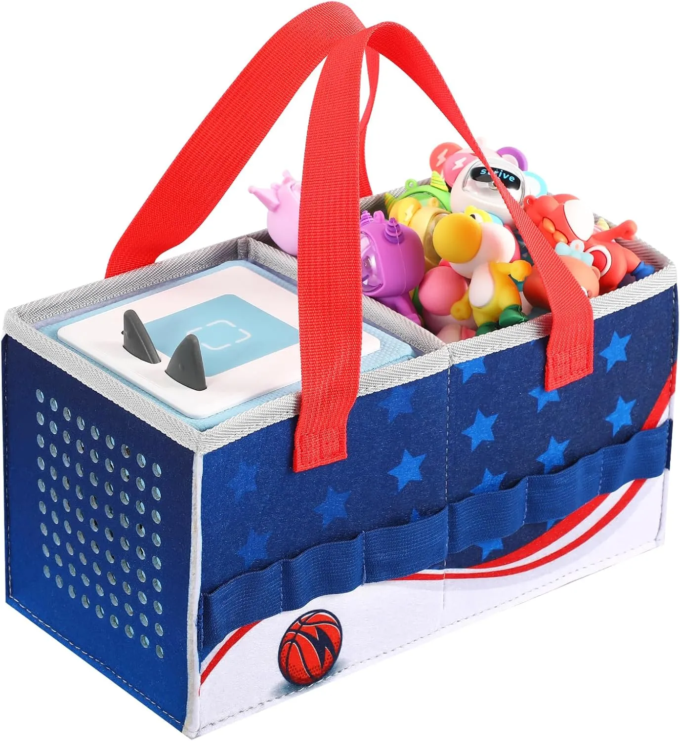 Carrying Case for Tonies Starter Set & Storage Bag for Figurine, Outdoor Handbag for Tonies Audio Player and Dolls Musical Toy Folding Case for Kids Toniebox Accessories (Basketball Pattern)
