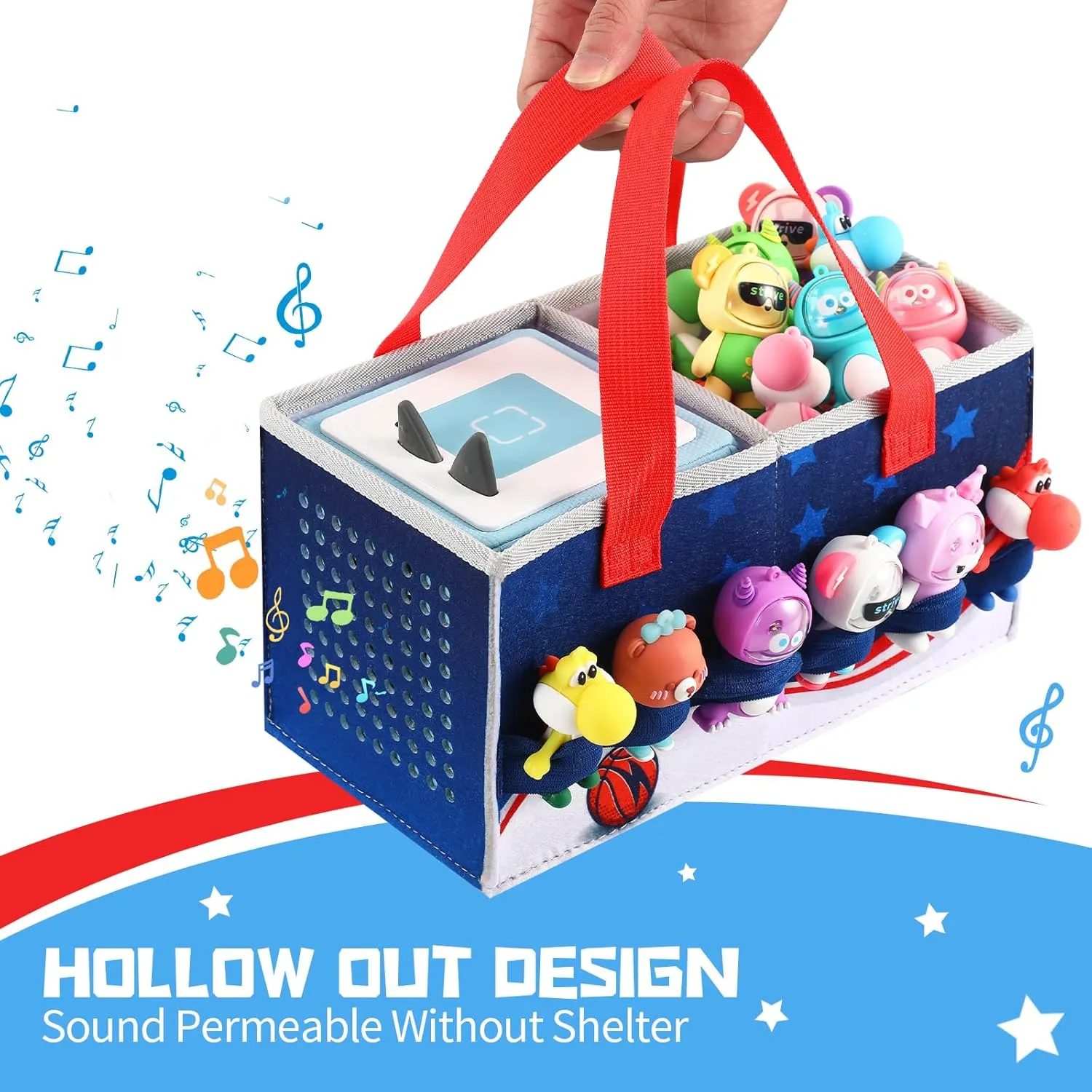 Carrying Case for Tonies Starter Set & Storage Bag for Figurine, Outdoor Handbag for Tonies Audio Player and Dolls Musical Toy Folding Case for Kids Toniebox Accessories (Basketball Pattern)