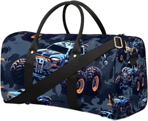 Cars Monster Trucks Travel Duffel Bag for Women Men Waterproof Foldable Overnight Weekender Bag Large Capacity Sports Gym Bag